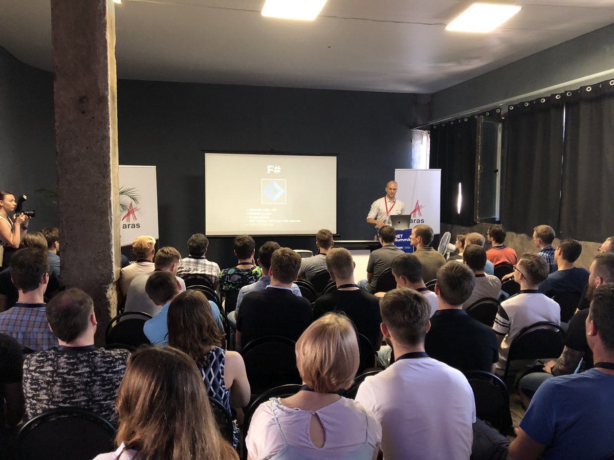 OlegKarasik1's tweet image. Listening about F# by @theimowski at #dotnetby
