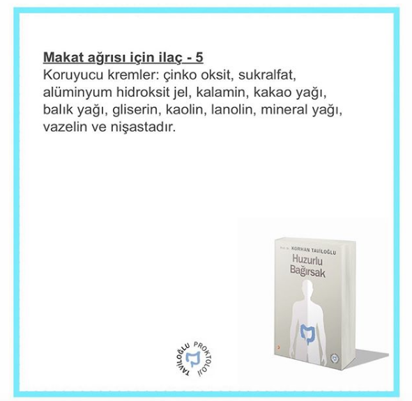 DrTaviloglu's tweet photo. Makat ağrısı için ilaç - 5
Koruyucu kremler: çinko oksit, sukralfat, alüminyum hidroksit jel, kalamin, kakao yağı, balık yağı, gliserin, kaolin, lanolin, mineral yağı, vazelin ve nişastadır.
#makatağrısı / #proktalji / #proktalgiafugax / #levatoranisendromu / #anismus https://t.co/tKthvp7ffG