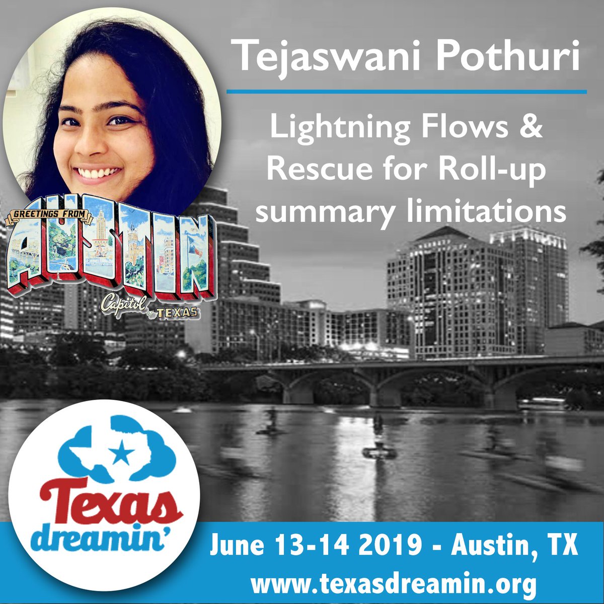 Texas_Dreamin's tweet photo. Tejaswani Pothuri will co-present 'Lightning Flows & Rescue for Roll-up summary limitations' with @SF_Guha.
Register now at https://t.co/AUgV7Cq9gC https://t.co/kaB04cnqbU