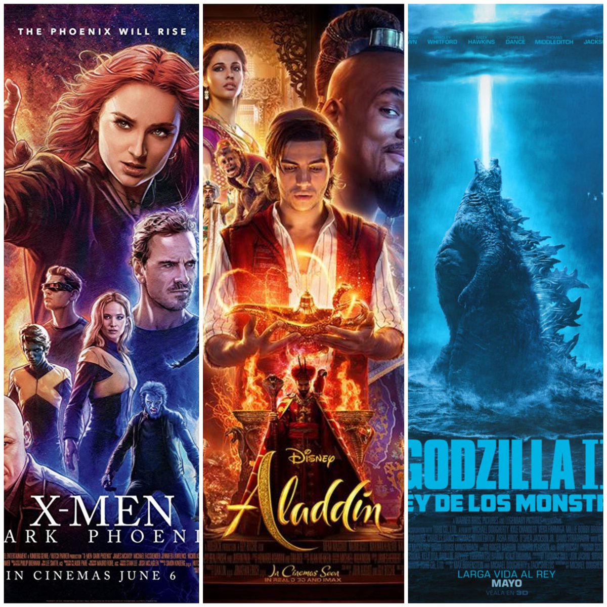 cpmcinemas's tweet photo. Estas son las películas 4D que te esperan en #catanshopping este fin de semana 🤩

1.- #XMenDarkPhoenix
2.- #aladdin
3.- #godzilla 

Cual prefieres? 🤔 https://t.co/RrM3Lge2na