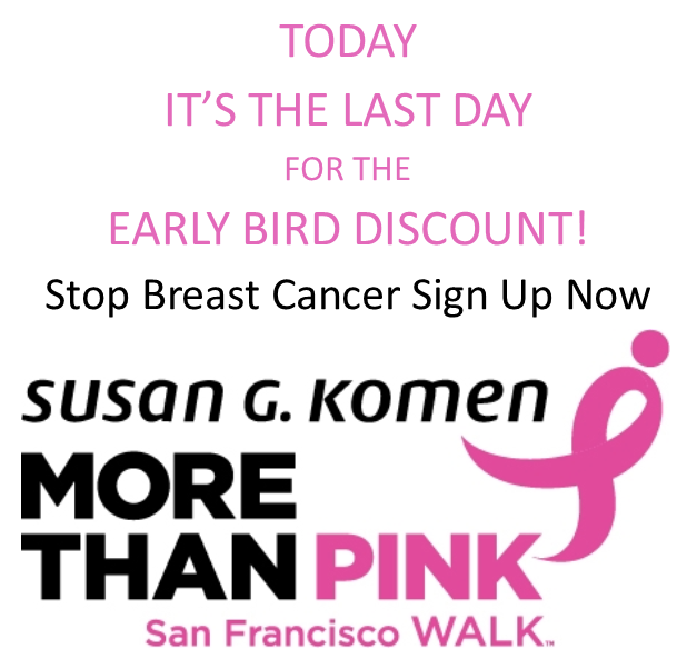KomenSF's tweet photo. TODAY is your last chance to sign up for #morethanpinkwalk using the #earlybird special discount! Don't wait join us now.
https://t.co/sw73Lg7Lbw https://t.co/zbgXqsEhrR
