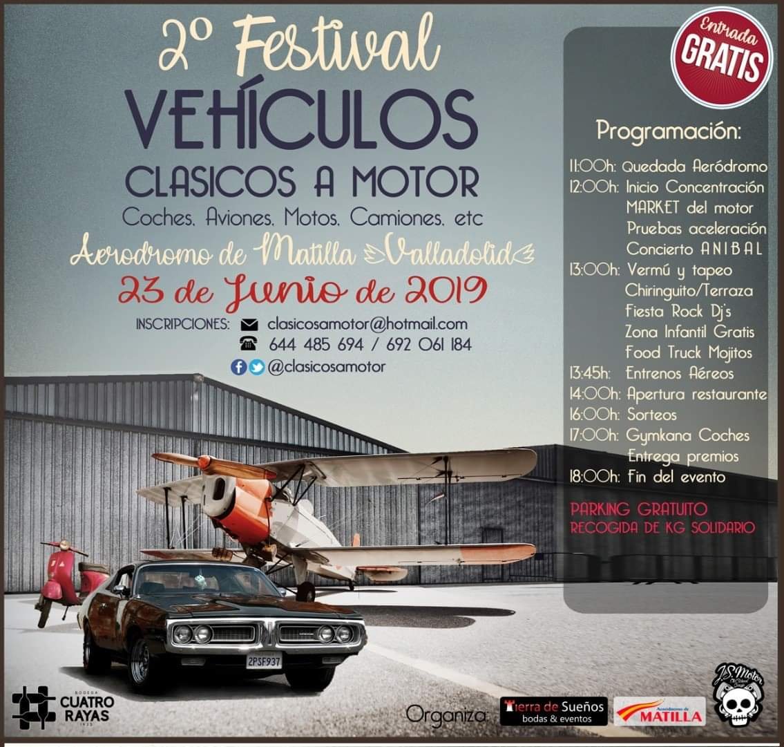 Clasicos_a_motor (@clasicosamotor) on Twitter photo 📌 En 15 días... (23 JUNIO) llega el <a href="/clasicosamotor/">Clasicos_a_motor</a> al <a href="/aeromatilla/">Aeródromo de Matilla</a>, el más completo y familiar de #Valladolid !
➡ Inscripciones en este link: bit.ly/2NaFfQu
💥Ademas este año habrá PRUEBAS DE ACELERACIÓN, GYMKANA, CINCIERTO, ENTRENOS AÉREOS y FIESTA #ROCABILLY 📌 En 15 días... (23 JUNIO) llega el <a href="/clasicosamotor/">Clasicos_a_motor</a> al <a href="/aeromatilla/">Aeródromo de Matilla</a>, el más completo y familiar de #Valladolid !
➡ Inscripciones en este link: bit.ly/2NaFfQu
💥Ademas este año habrá PRUEBAS DE ACELERACIÓN, GYMKANA, CINCIERTO, ENTRENOS AÉREOS y FIESTA #ROCABILLY