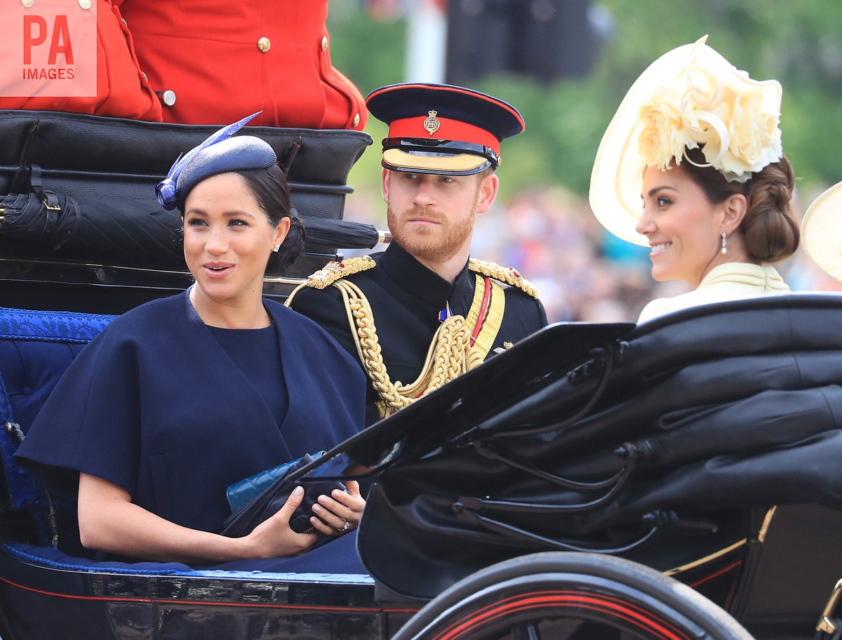 Alamy_Editorial's tweet photo. The Duke and Duchess of Sussex with the Duchess of Cambridge ahead of the Trooping the Colour ceremony, as The Queen celebrates her official birthday.

📷Gareth Fuller/PA Images - see more at https://t.co/RmLwKbHcNO

#TroopingTheColour #harryandmeghan #duchessofsussex #duchess https://t.co/AHwinvXUPQ