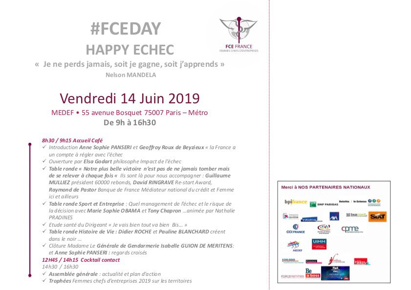 FCEFrance's tweet photo. [J-6] #FCEDAY : HAPPY ECHEC
La journée des Femmes Chefs d'#Entreprises France
Ouverture de la journée par @PanseriS et @GeoffroyRDB : " La France a un compte à régler avec l’échec "
#Medef #entreprenariat https://t.co/oyOEAJ3LMB