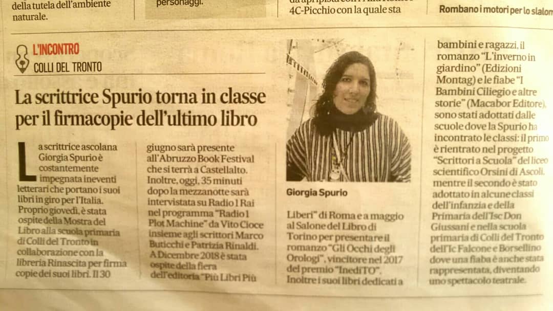 @ScrivoArte @VentagliP #ScrivoArte 

Grazie @CorriereAdriati per il bellissimo articolo 😊✌

Stasera a 00.35 sarò su @Radio1Rai 
Con il romanzo Gli Occhi Degli Orologi
Vincitore del 2017 @PremioInediTO 

In radio con @vitociox
#marcobuticchi #patriziarinaldi #idadegiorgio