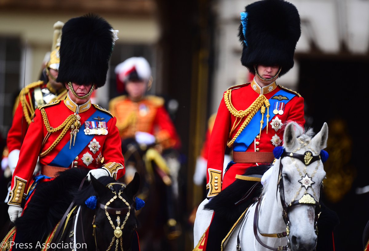 The Duke of Cambridge, Colonel of the @Irish_Guards, arrives alongside his father The Prince of Wales, Colonel of the @WelshGuards, for Trooping the Colour, The Queen's Birthday Parade #TroopingtheColour