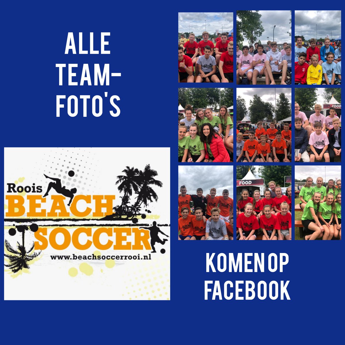 Op een onstuimig evenemententerrein vermaakt de jeugd zich prima op de zandstranden. 
Alle foto's van de teams komen op onze facebook-pagina facebook.com/beachsoccerrooi