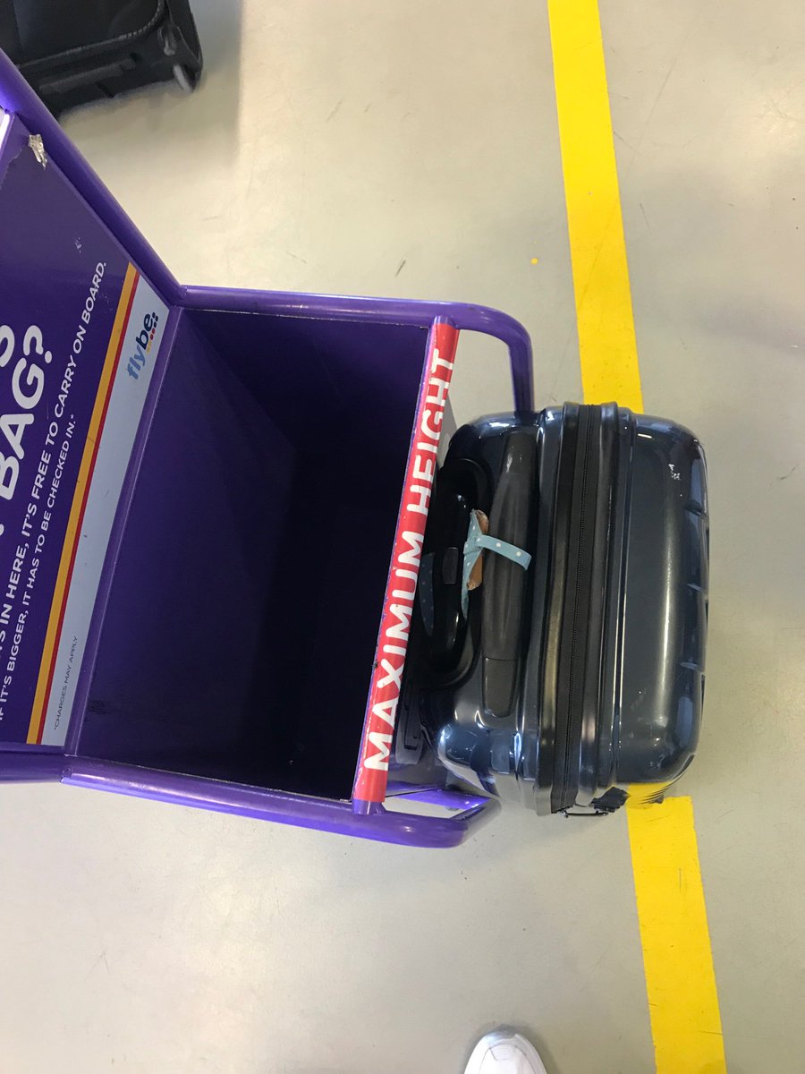 Hoops2604's tweet photo. @flybe please can you explain how this custom made (to American spec) hand luggage holder has not been accepted on my flight home. I am £50+ short
and baffled!!! Even worse is that the black bag in the final photos WAS accepted. #fuming https://t.co/YZXHpb7XCZ