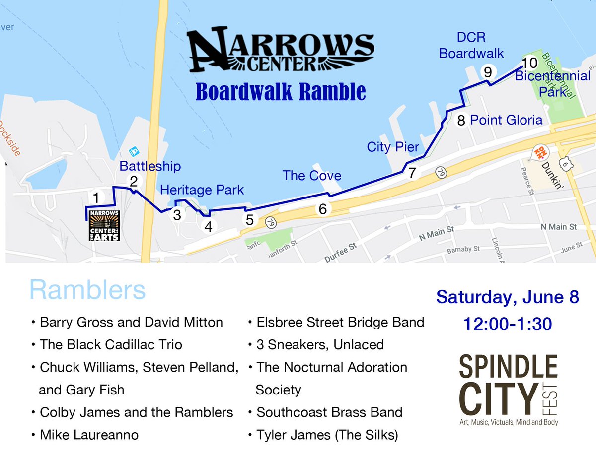 GFRPartners's tweet photo. Looking for something fun &amp; lively to do today? @NarrowsCenter is hosting the #SpindleCity Fest’s featured event: #TheBoardwalkRamble.

12pm-1:30pm: Enjoy fresh air &amp; live performances along the waterfront from @NarrowsCenter , thru #HeritageStatePark &amp; ends at Iwo Jima Memorial. https://t.co/OzBVfjxH7c