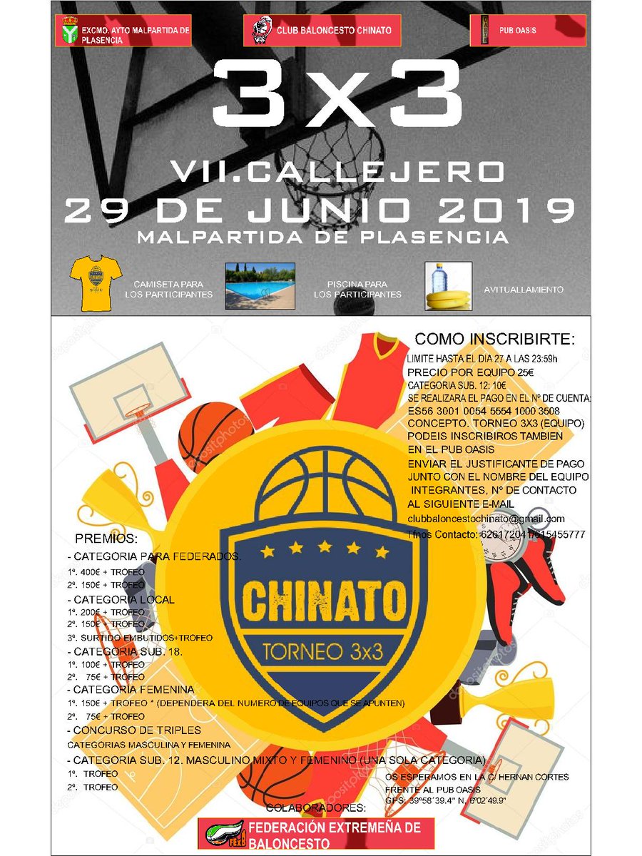 Volvemos otro año más con nuestro 3x3 callejero. Grandes premios. #3x3fiba #3x3 #cbchinato #baloncesto #Extremadura #fexb #Spain  #españa #Baloncesto #baloncesto3x3