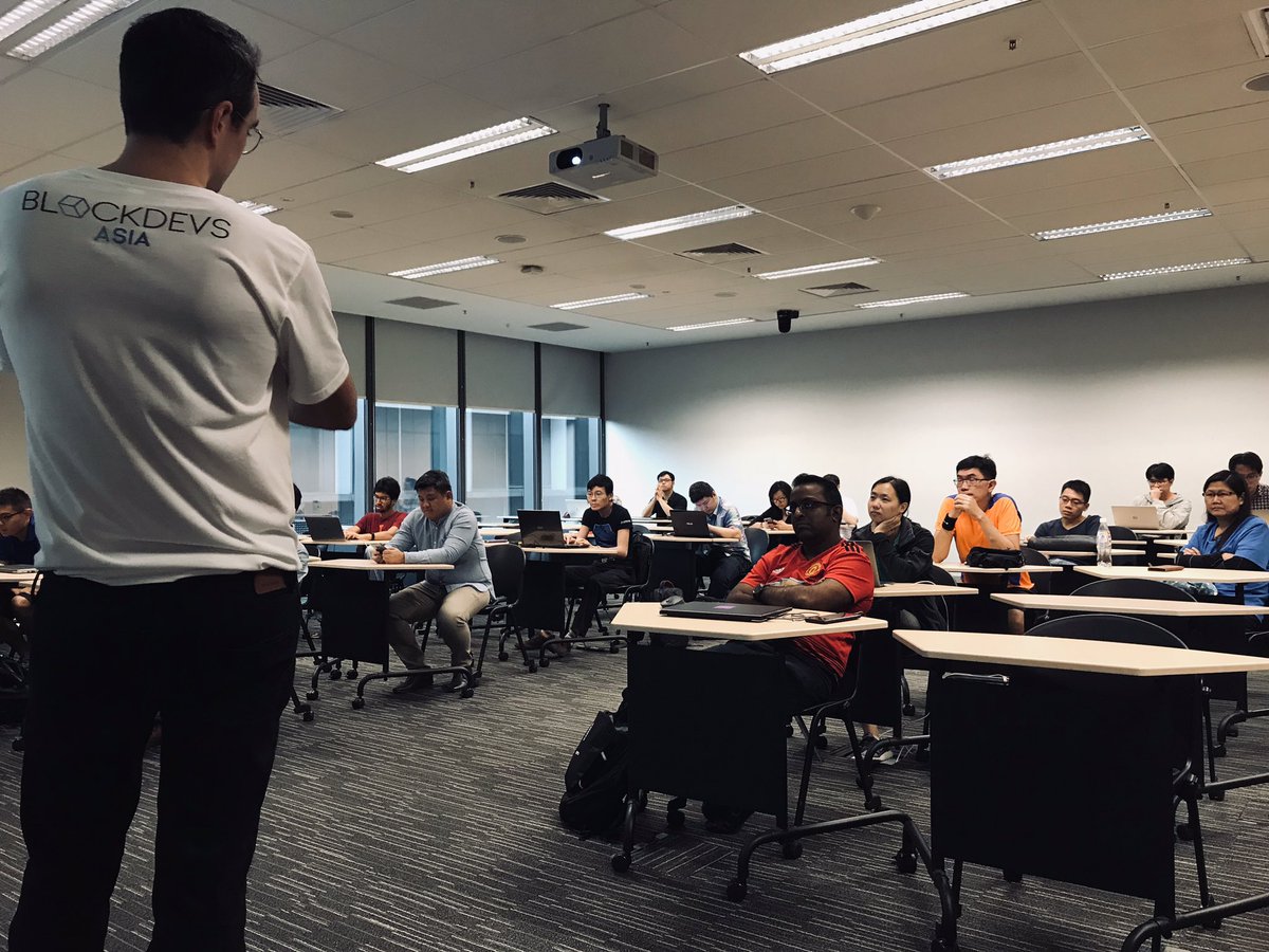 IOST_Official's tweet photo. IOST and Node Partners, BlockDevsAsia @BlockdevsA and Institute of Blockchain @ibsedusg, gave a coding workshop for #blockchain developers in Singapore. Hands-on application building in preparation for the National Blockchain Challenge next weekend! #crypto #iost #eth https://t.co/8u9SVEa6Nb