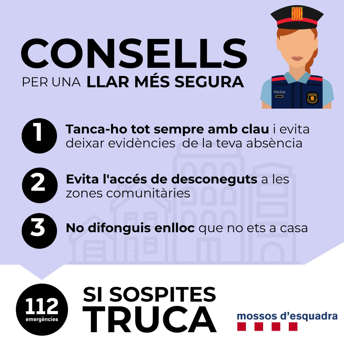 Entre tots fem seguretat, als lladres ni aigua, no els ho posem fàcil perquè entrin a casa nostra. Segueix aquests consells 👇 #LlarSegura