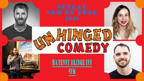 Unhinged Comedy's airborne SUDNAY (9th June). Ha'penny Bridge Inn. Doors 9pm. €10. FREE POPCORN!
.
20% Off online tickets when you use discount code: JiveJune
.
Link in bio...
.
#unhingedcomedy #unhinged #comedy #standup #comedyclub #ireland #dublin #templebar #online #tickets