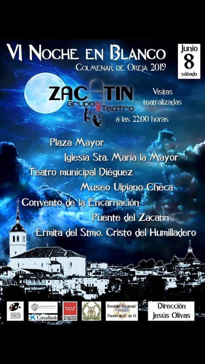 GteatroSureste's tweet photo. Y a partir de las 22 ha nueva Noche en Blanco en #ColmenardeOreja
Todo un lujo de vista guiada y teatralizada por el Grupo Zacatin.
Impresionante !!
🌌🌌🌌🌑🌑 https://t.co/VJ9F9t2PqF