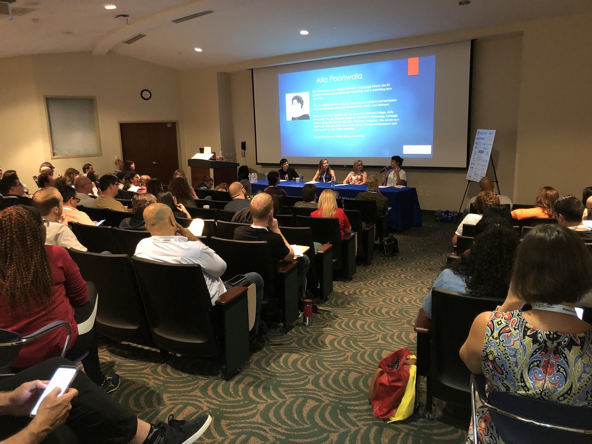 dianabeta's tweet photo. #sqlsatSoFLa has begun with an amazing #WomeninTechnology panel!!! Join us in the Lecture hall in the Carl DeSantis bldg. at Nova Southeastern University #sqlfamily #womenintech #witpass #pass @catarango @ndebickes @RitaCode7 @apoonawala #sqlsaturday #mujeresentecnologia https://t.co/mqwHE2zhab