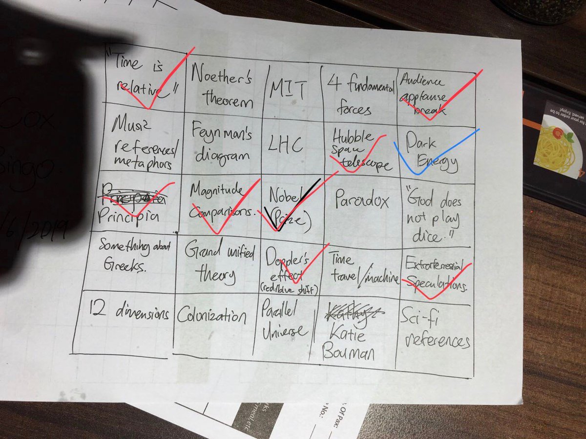 kxau_'s tweet photo. @UniversalQandA 

We are playing Cox Bingo! #briancoxlive https://t.co/H4FYfs6zXX