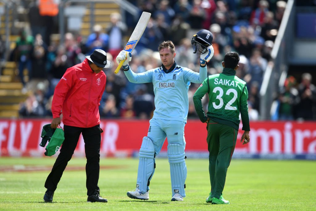 INNINGS: England finish on a massive 386-6. Roy (153), Buttler (64), Bairstow (51), and Plunkett (27* off 9 balls) the highlights of a superb batting display. Bangladesh have a mountain to climb. #ENGvBAN #CWC19