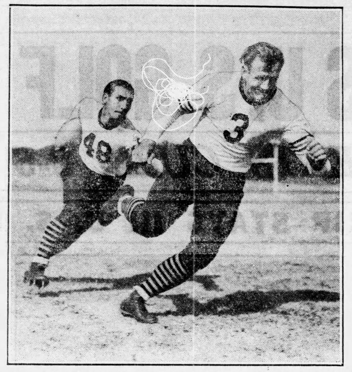 More shots of the Bears jerseys in 1936, which the team will wear this season:1. Beattie Feathers (48) & Bronko Nagurski (3)2. Bill Hewitt kicking3. Lineman Ted Rosequist4. Bears (light jerseys) in 26-7 win over the Pittsburgh Piratescc  @WCGridiron  @UniWatch  @AdamSchefter