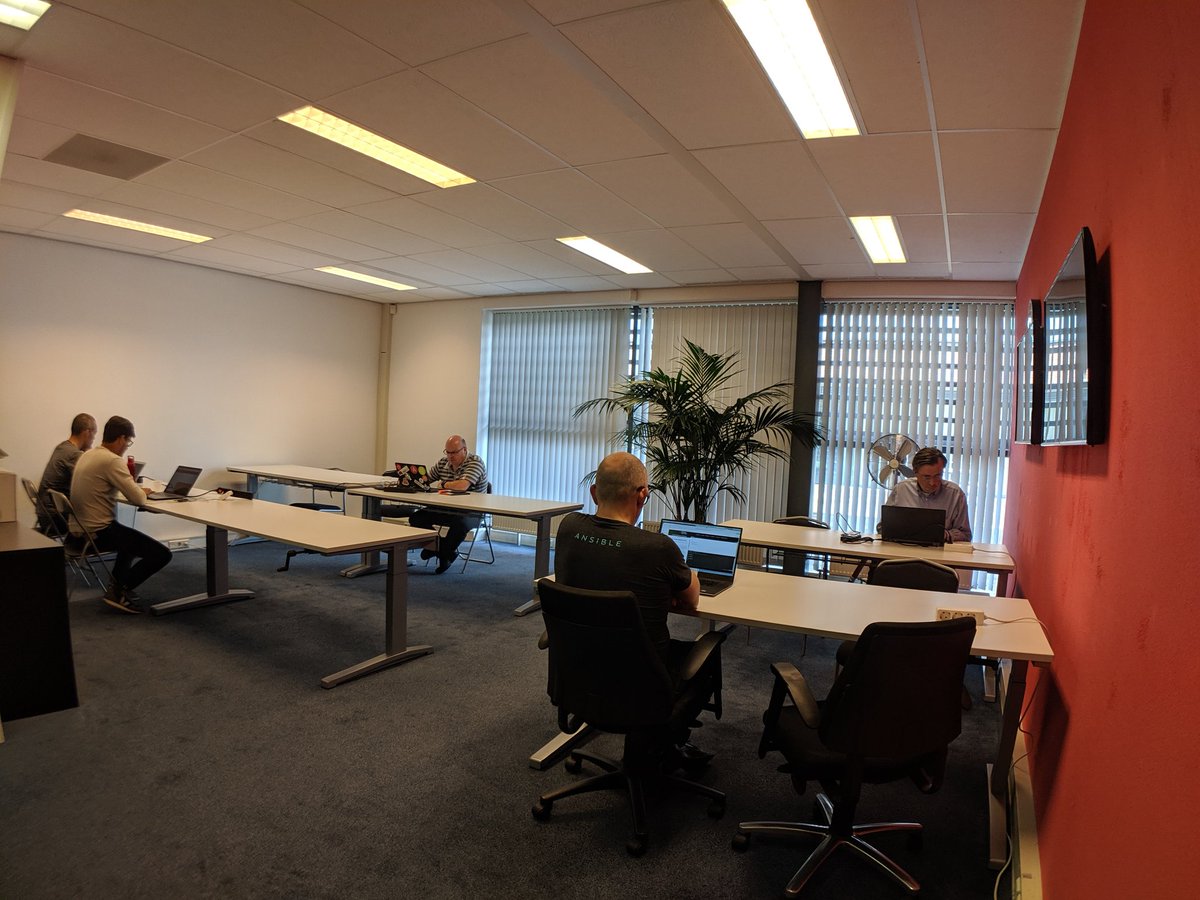 cybette's tweet image. Presentation and workshop modes, self-paced and assisting one another, great questions and discussions... The #Ansible community getting excited and educated about #Kubernetes Operators and #OperatorFramework at @AnsibleBenelux event.