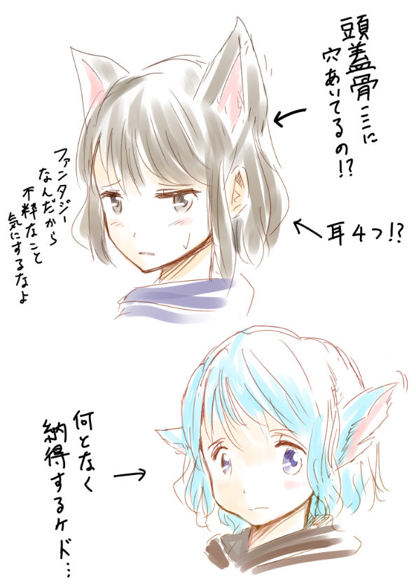 ケモミミ可愛くて好きなんだけど、自分で描くとき、どうしても上みたいなことが気になって、下みたいに描きたくなってしまう自分の頭の硬さをグーで殴りたい。 