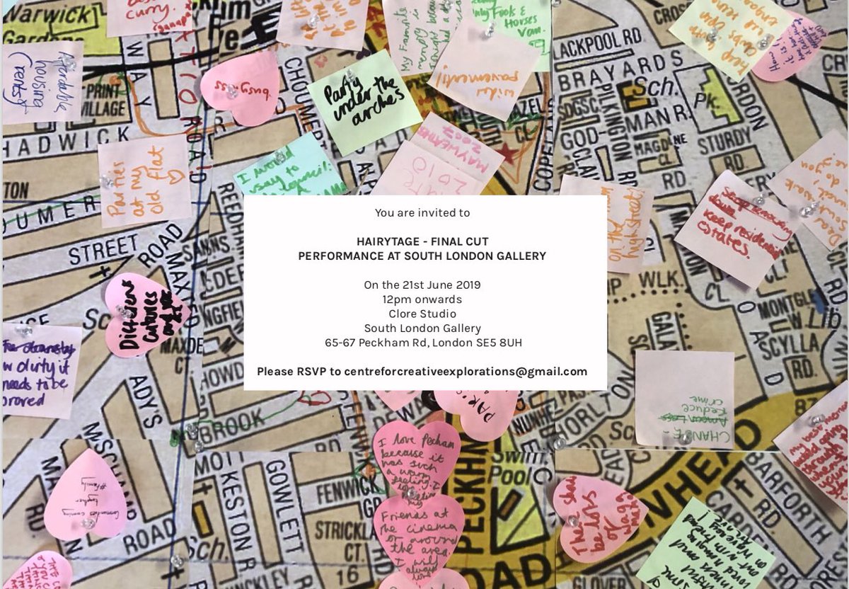 CCEatHGAEDART's tweet photo. Excited to be putting together the performance for our final Hairytage event @SLG_artupdates @HarrisGirlsED #watchthisspace #performativeresearch #creativeresearchmatters #Hairtytage #peckham #gentrification https://t.co/aCa45vuGOw