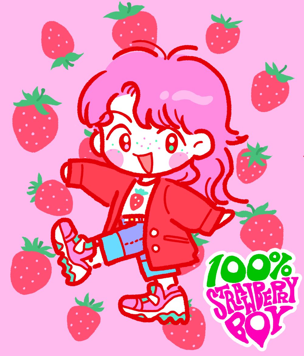 pink hair fruit strawberry solo food freckles shirt  illustration images