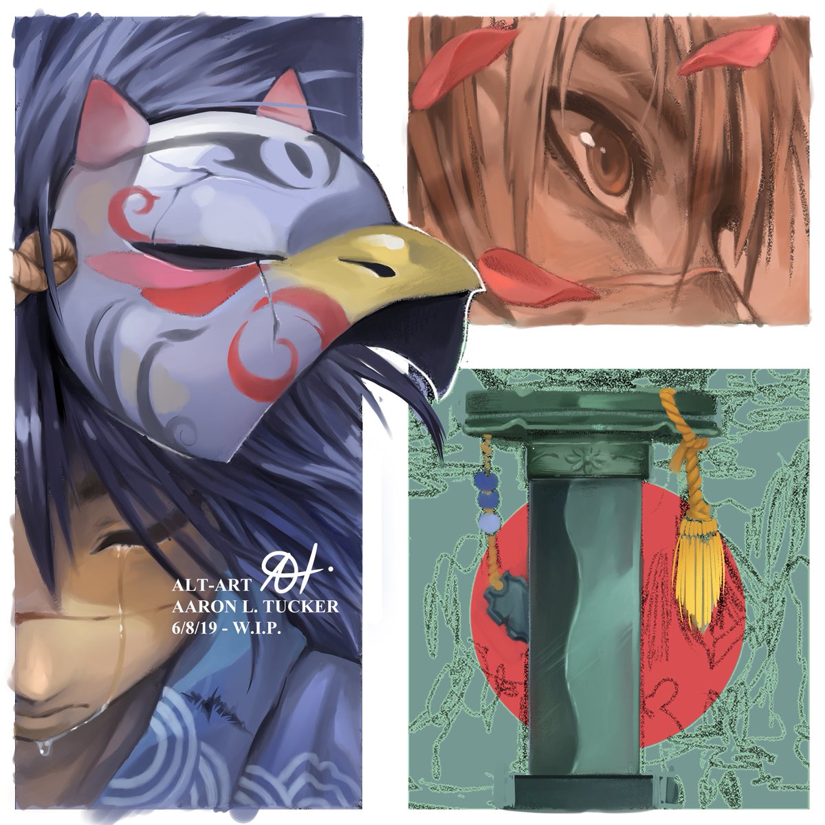 AlterantArt's tweet photo. Today on Twitch...mostly the sword. I did the top right part off stream the other day...

#ALT #ALTart #TearsOfASamurai https://t.co/WsAR7EYUfc