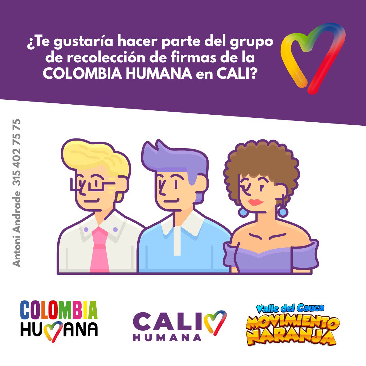 ColombiaHuman16's tweet photo. Te gustaría hacer parte del grupo de recolección de firmas para el Concejo y las JALs de la 💜Colombia Humana en CALI?

📍 #santiagodecali #FirmePorColombiaHumana
👇🏻¿Desea más información?
https://t.co/KeoZhX4UjN https://t.co/bDzPCpI9dz
