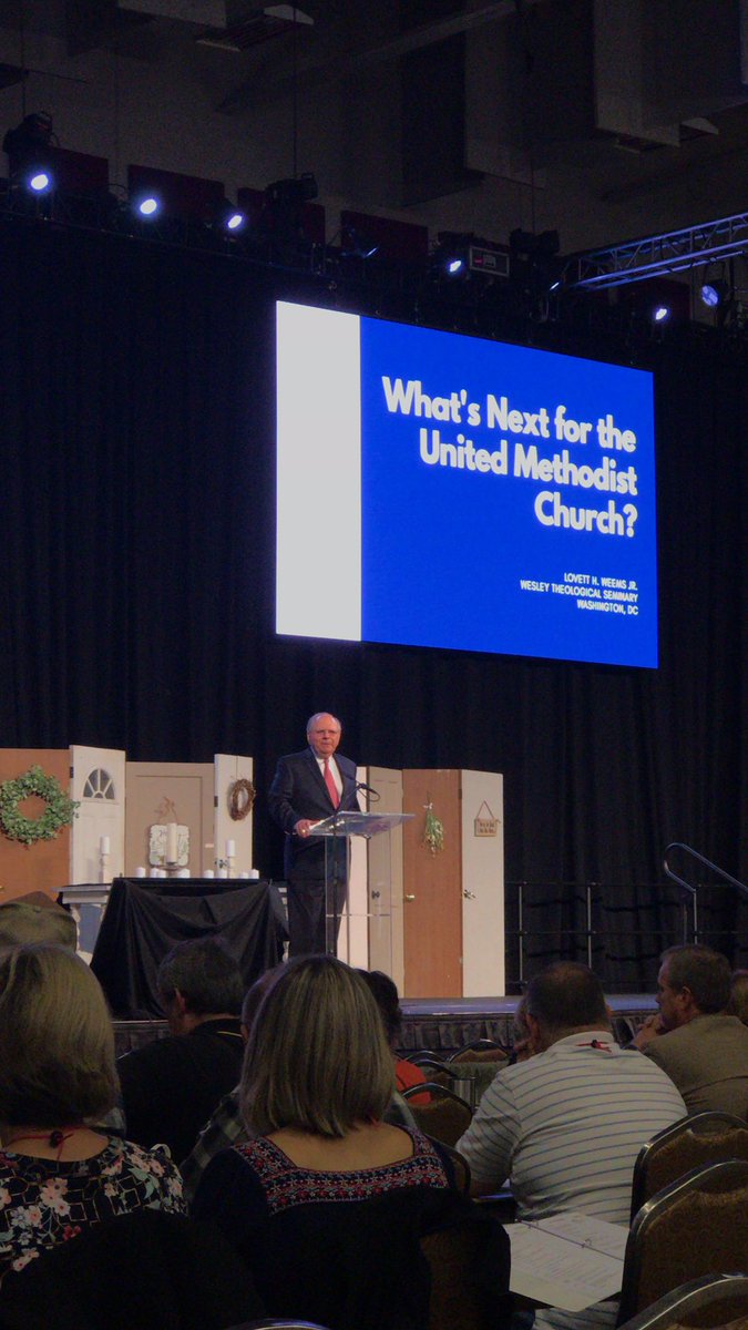 RevToad's tweet photo. Lovett Weems bringing us a word on what is next for the United Methodist Church? #moac19 https://t.co/GHiYLkoWQw