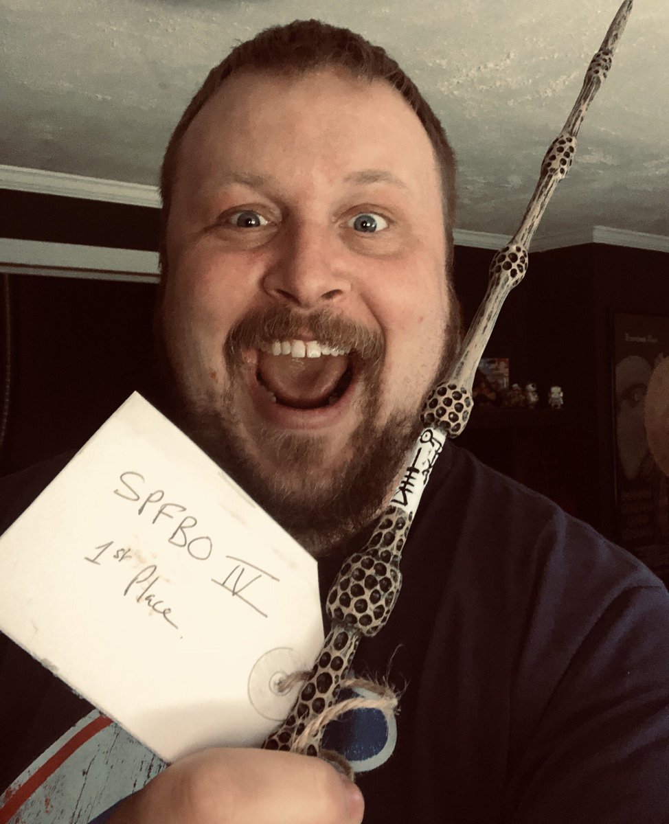 jzacharypike's tweet photo. My selfie with the coveted stick. Thanks again, @Mark__Lawrence ! #SPFBO4 https://t.co/Oz2tChyMwN