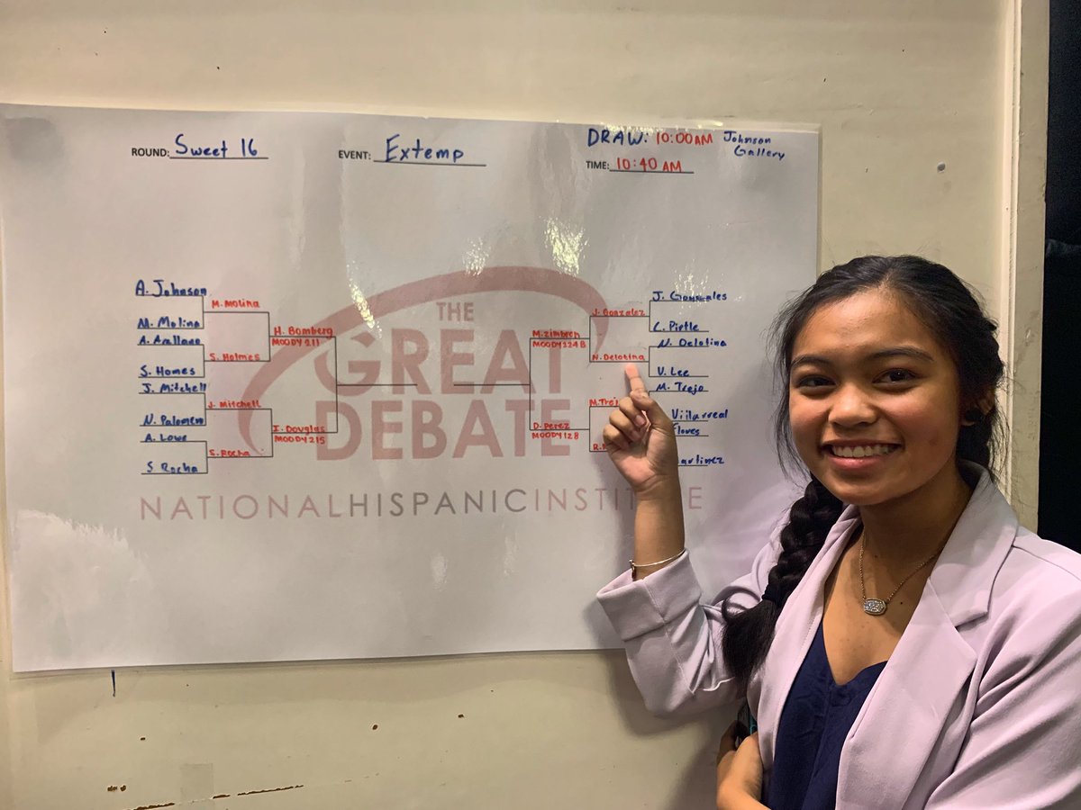 NHIatSA's tweet photo. @nhi_news #2019TXGD #NHIatSA Congratulations to our Extemper- Nichole Dolotina, who moved on to the #EliteEight portion of the competition! Suerte! #SomosSanAntonio https://t.co/oUvK2iJh9x