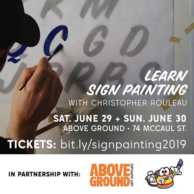 Learn Sign Painting with @chris_rouleau!

This new two-day workshop, in partnership with <a href="/aboveground/">Above Ground</a>.to, and One Shot, teaches the fundamentals of traditional sign painting. Participants will learn about best practices, sign painting tools, and have the… bit.ly/2WorXmj