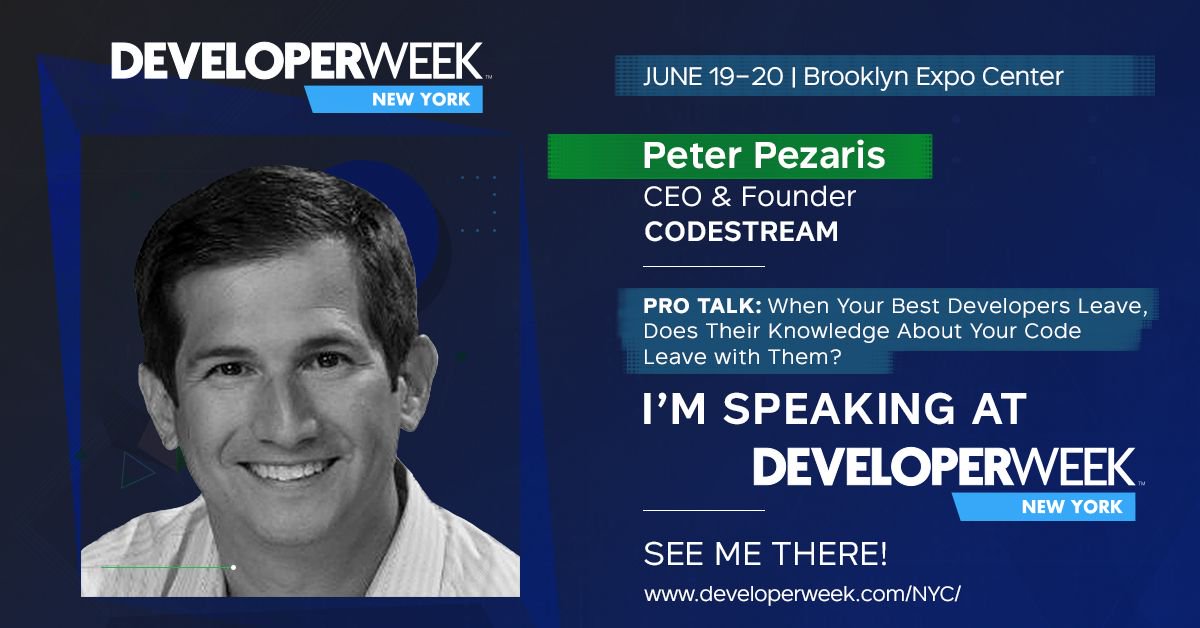teamcodestream's tweet image. Our CEO @pezster is speaking at @DevWeekNYC!

Pro Talk: &quot;When Your Best Developers Leave, Does Their Knowledge About Your Code Leave with Them?&quot; buff.ly/2wEGbFf