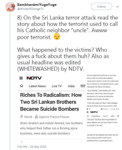 161We at  #NDTV will NEVER back down from highlighting that terrorists too are normal human beings after all. Promise!