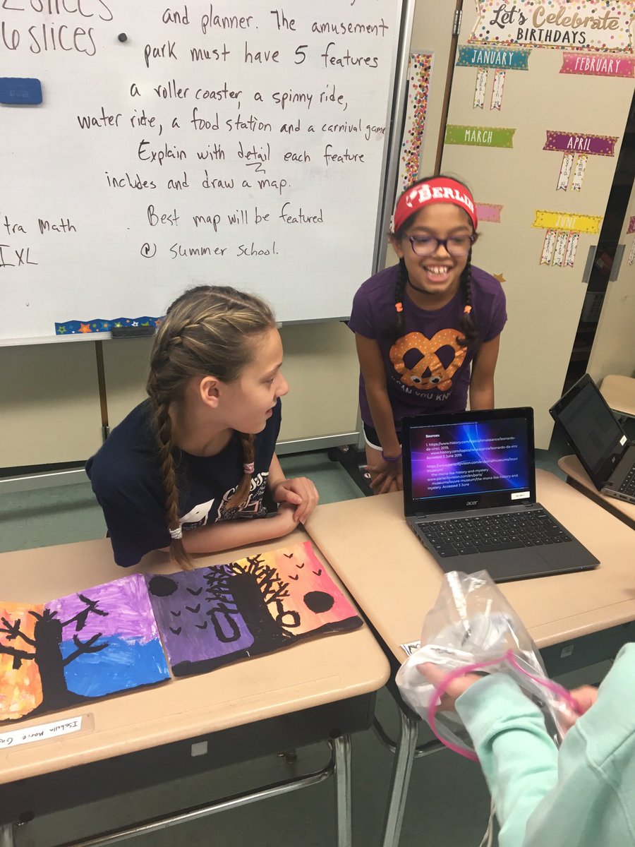 MissPesavento's tweet photo. These two students fostered their passion for art by creating an art club at Willard. They researched different art techniques and made a video persuading others to join. Both girls led the club in ombré painting!  #GeniusHour @MeganFSirois https://t.co/5oJ6F1Mehi