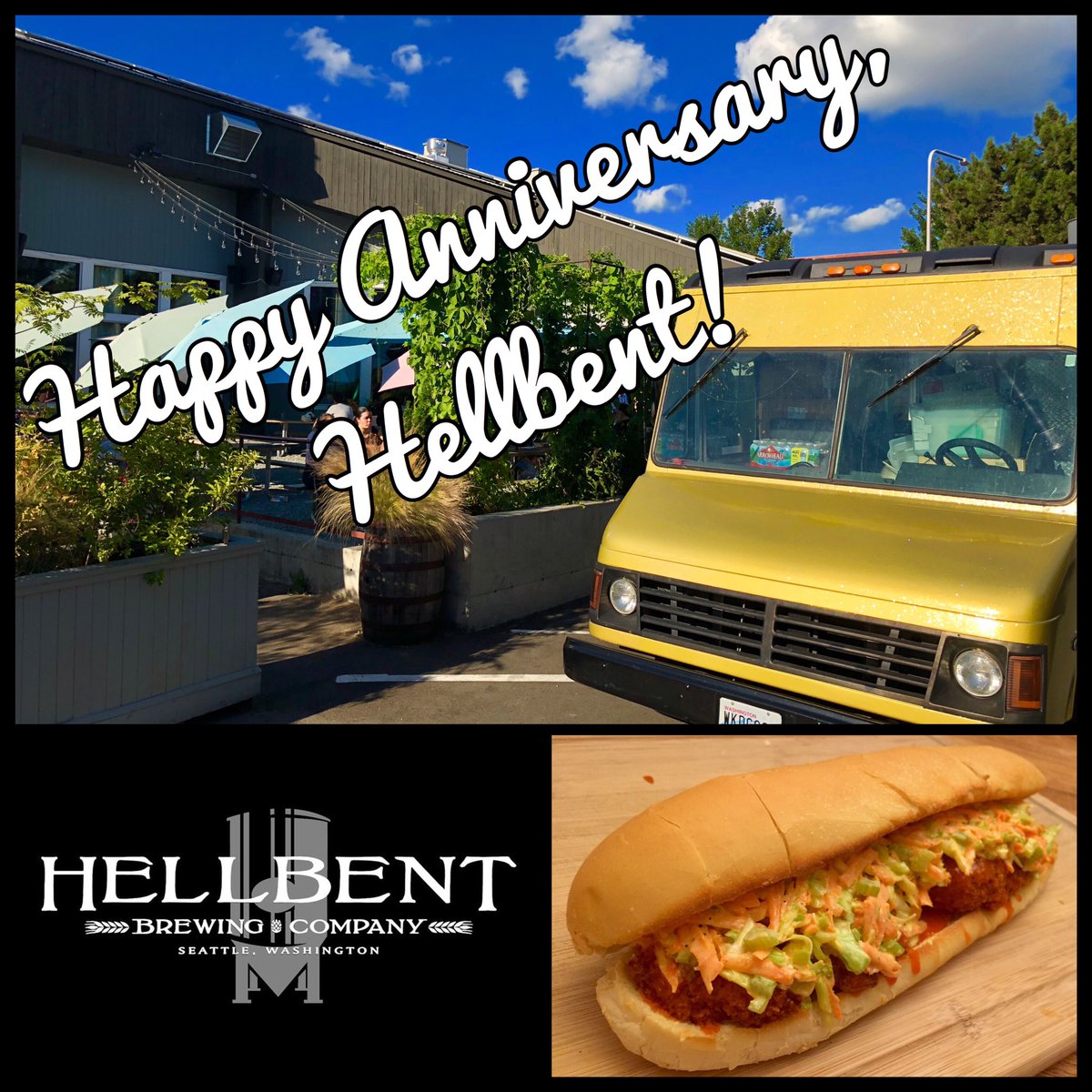 Happy anniversary to <a href="/Hellbent_SEA/">Hellbent Brewing</a> !! 
We’re psyched to help you celebrate tonight! 
#wickedgood #foodtruck #brewery #craftbeer #lakecity #anniversary #linestartsbehindsteven
