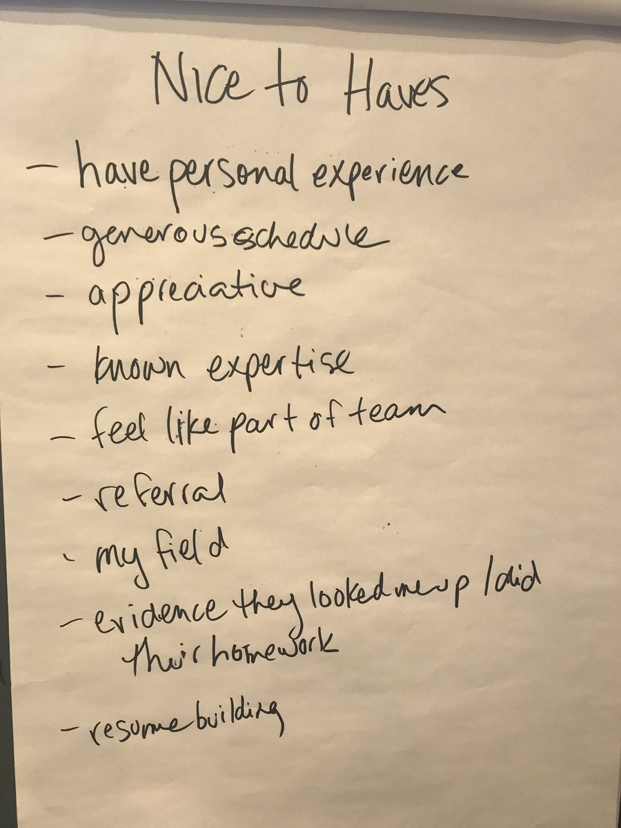 JessShulman's tweet image. Here are the lists of #freelance job-selection criteria that our (wonderful) attendees brainstormed together. Your list may be different but the key is to have it thought out. #Editors19