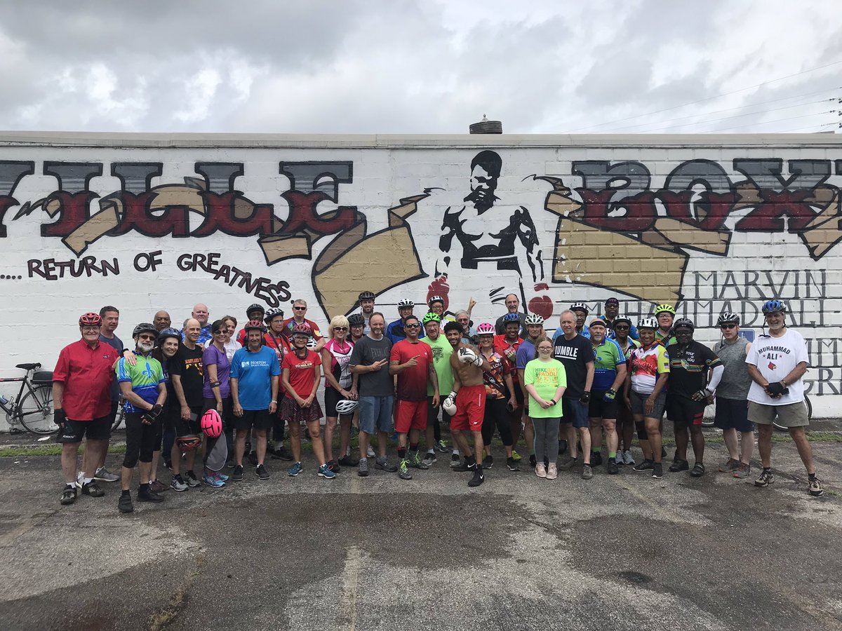 GregFischerLou's tweet photo. We’re out visiting the many places in Louisville that play a role in Muhammad Ali’s journey to becoming The Greatest. Ali Memorial Bike Ride has become a great #AliWeek tradition. https://t.co/WVhm2iXjyx