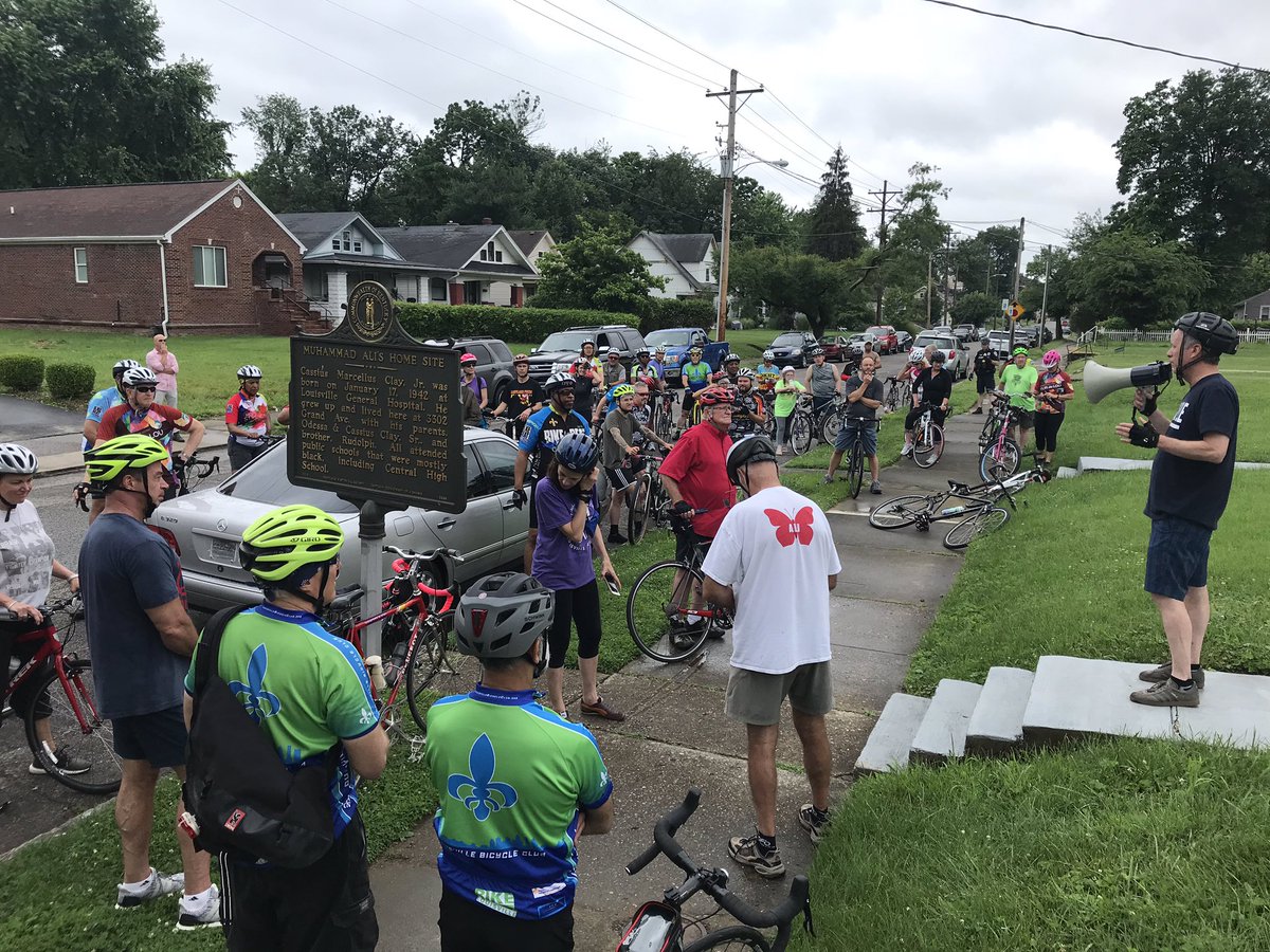 GregFischerLou's tweet photo. We’re out visiting the many places in Louisville that play a role in Muhammad Ali’s journey to becoming The Greatest. Ali Memorial Bike Ride has become a great #AliWeek tradition. https://t.co/WVhm2iXjyx
