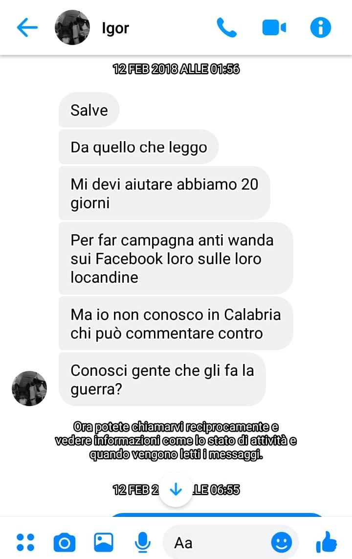 AlessiaBausone's tweet photo. Igor Lazio, parente di #SimoneCoppi nel febbraio 2018 cercava qualcuno per "far la guerra" a Wanda Ferro, all'epoca candidata al Parlamento con @GiorgiaMeloni. Voleva attuare una campagna social "antiwanda". Prima del #PratiGate, l'oceano di profili fake aveva un altro obiettivo https://t.co/YRFq1agD6q
