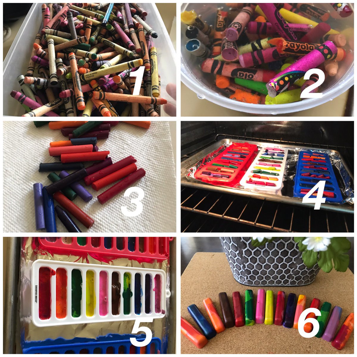 VibarAnne's tweet photo. So what do you do with a tub of used crayons? Recycle them! Hint: the easiest way to peel the crayons is to soak them in hot water. The paper just slides off. Easy peasy project! Can’t wait for my students to use them! #exleytweets #recycledcrayons  
ps. I’m collecting used 🖍😊 https://t.co/iJhDLMtimO