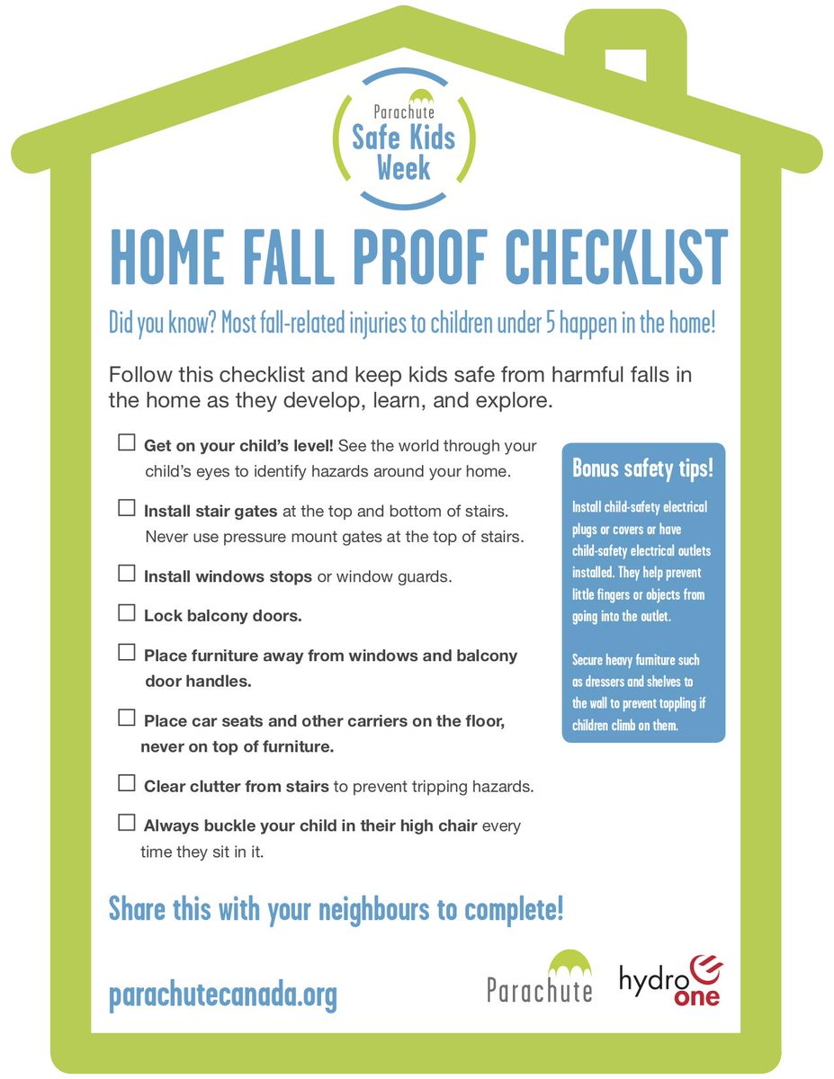 SMDhealthunit's tweet image. Parents, grandparents, and caregivers: Take the #FallProofYourHome Challenge to keep kids
safe at home parachutecanada.org/safekidsweek #SKW2019 @parachutecanada