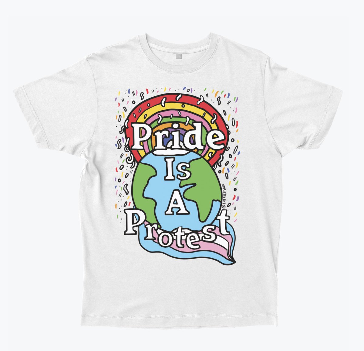 theFoxFisher's tweet photo. My #PrideIsAProtest design is available to buy - https://t.co/9RpOnaZ7pE - alongside some awesome trans &amp; queer artists, with profits going to @aktcharity. Thanks to @grandmatter_ and @andwherefore https://t.co/QhSHm9SUIa
