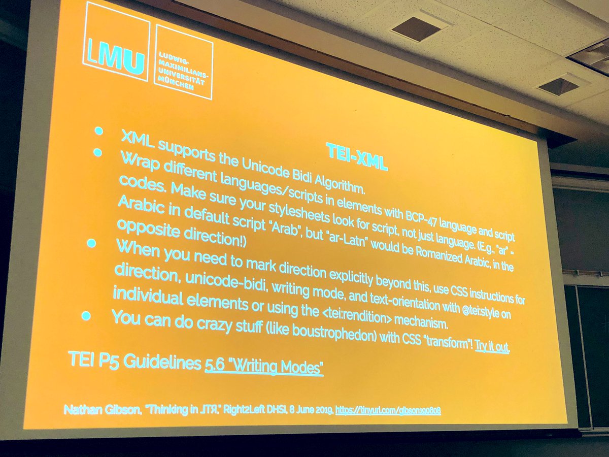 DJWrisley's tweet photo. Hey #teixml colleagues: here is Nathan Gibson’s summary of RTL hacks for language and script in TEI #dhsi19rtl #dhsi19 https://t.co/Tss5aFbUHC
