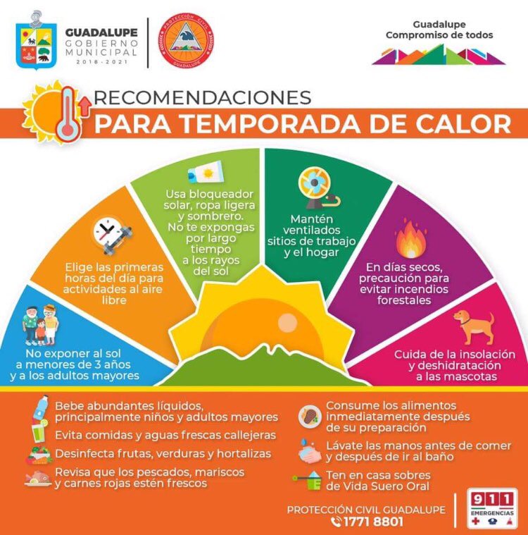 La temperatura en #Guadalupe y área metropolitana se mantendrá por encima de los 40o grados por lo que se exhorta a la ciudadanía a seguir las recomendaciones.