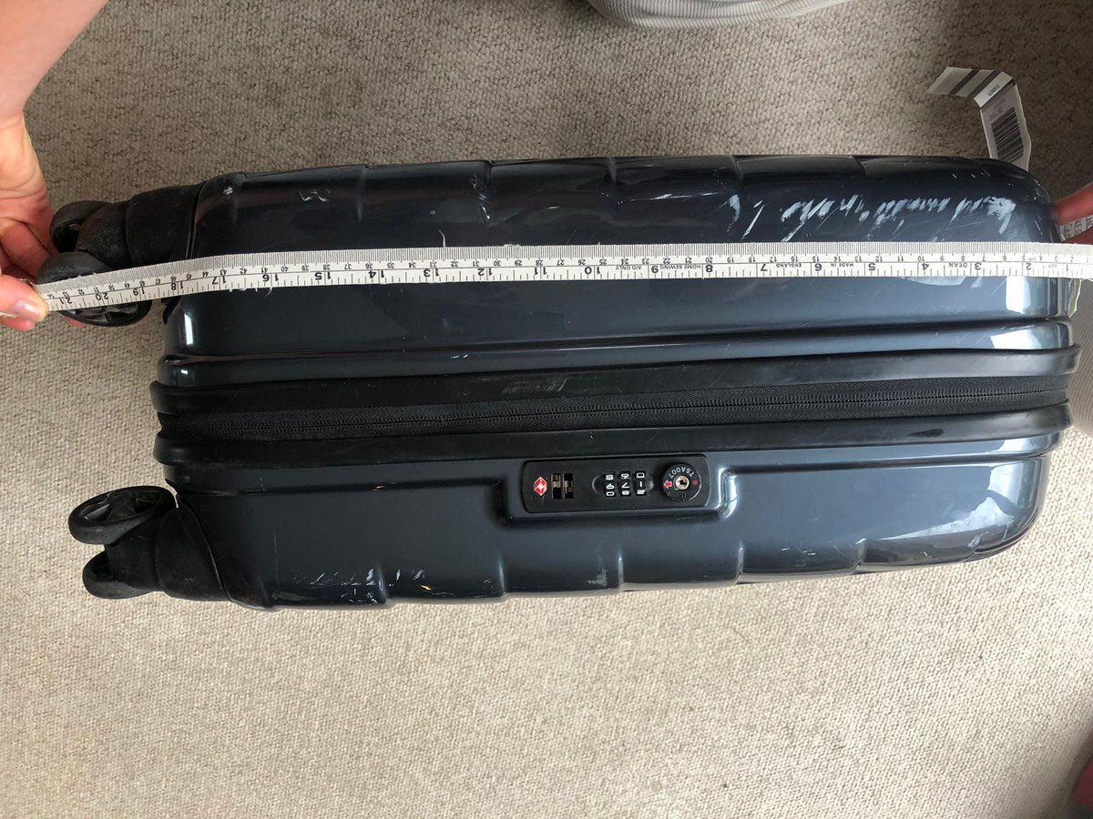 Hoops2604's tweet photo. @flybe Hi, thanks for your reply but if you look at the attached photos my case meets the spec as I read the terms and conditions before flying.... 55, 20, 35 as seen. That’s why I chose it as hand luggage.. Look forward to hearing back from you. #flybe @flybe https://t.co/6CfS7Dam5O