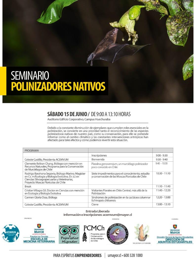 Atención, a quienes esten por la RM y puedan ir a ver este interesante seminario de polinizadores nativos en la Umayor el 15 de junio, no se lo pierdan!!!!