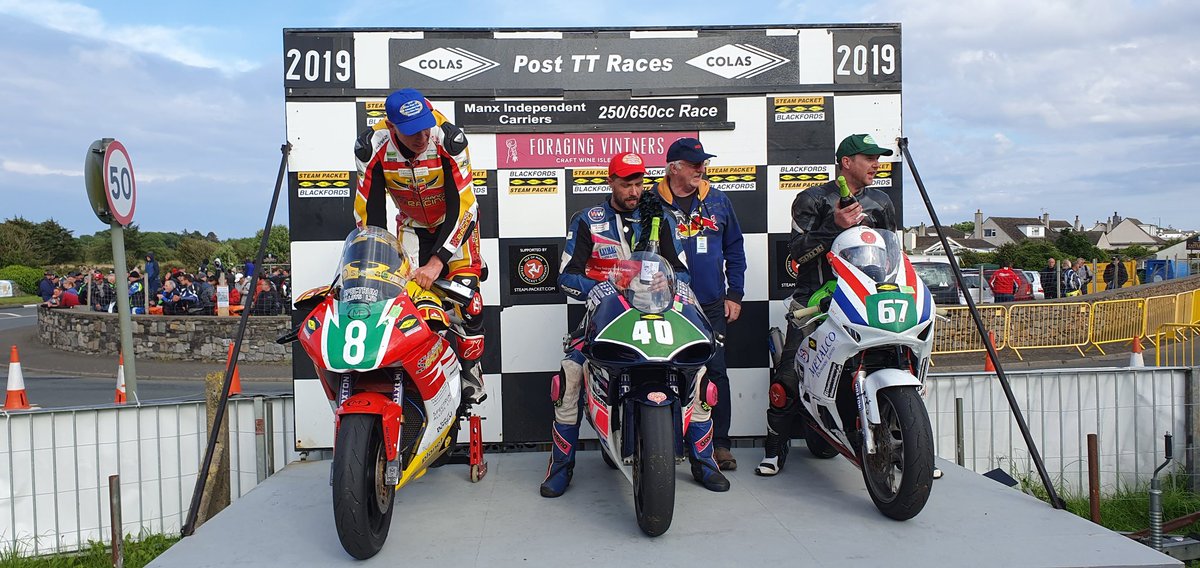 S100isleofman's tweet photo. #PostTT Manx Independent Carriers 250/650cc Race winner Rhys Hardisty 2nd Dave Moffit 3rd Gavin Brown https://t.co/RoUPahyxyV