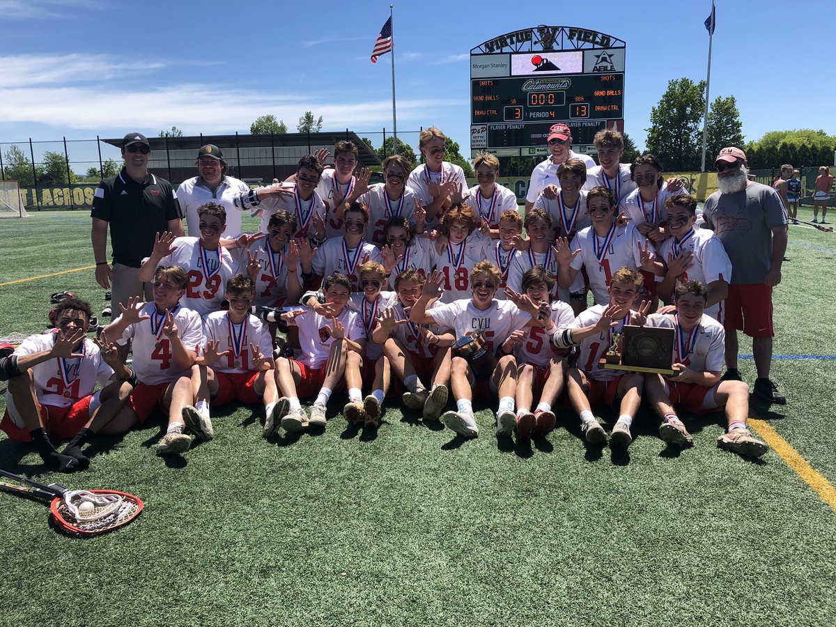 cvuredhawks's tweet photo. Here’s your 2019 boys lacrosse STATE CHAMPION CVU REDHAWKS! #RedhawkProud #sevenpeat @cvublax https://t.co/SFX6SrgSpr