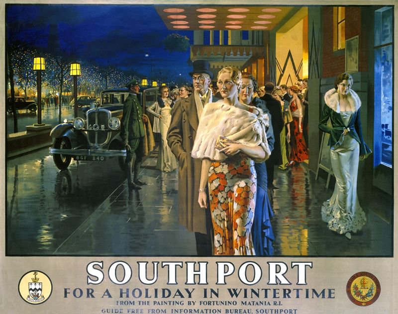 robnitm's tweet photo. Southport - for a particularly sophisticated holiday in wintertime. Designed by Fortunino Matania  c.1930 https://t.co/yB9Z6phMvk